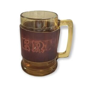 Amber Glass Handled Beer Mug Leather Snap Wrapper